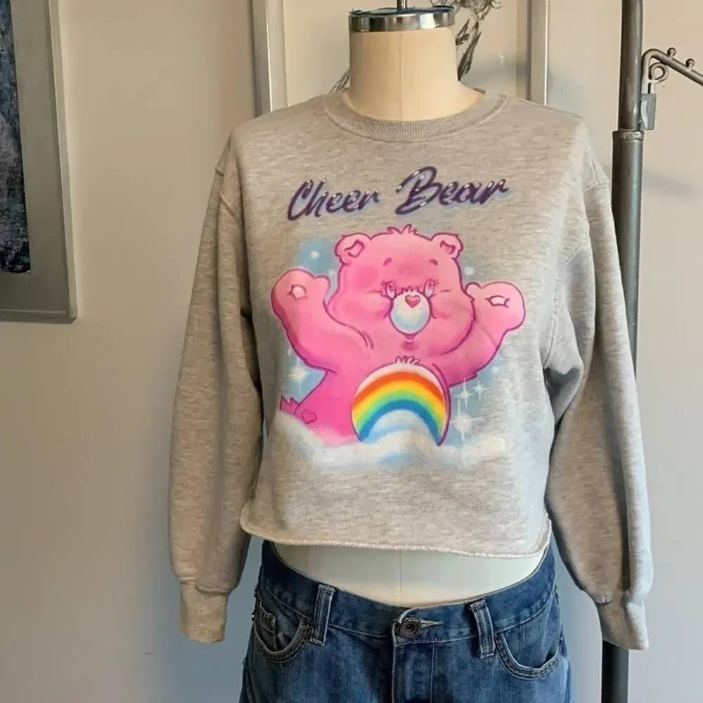 Crop Cheer Bear Care Bear Sweatshirt Gray Midriff XS Womens 80s Kidcore - Picture 8 of 8